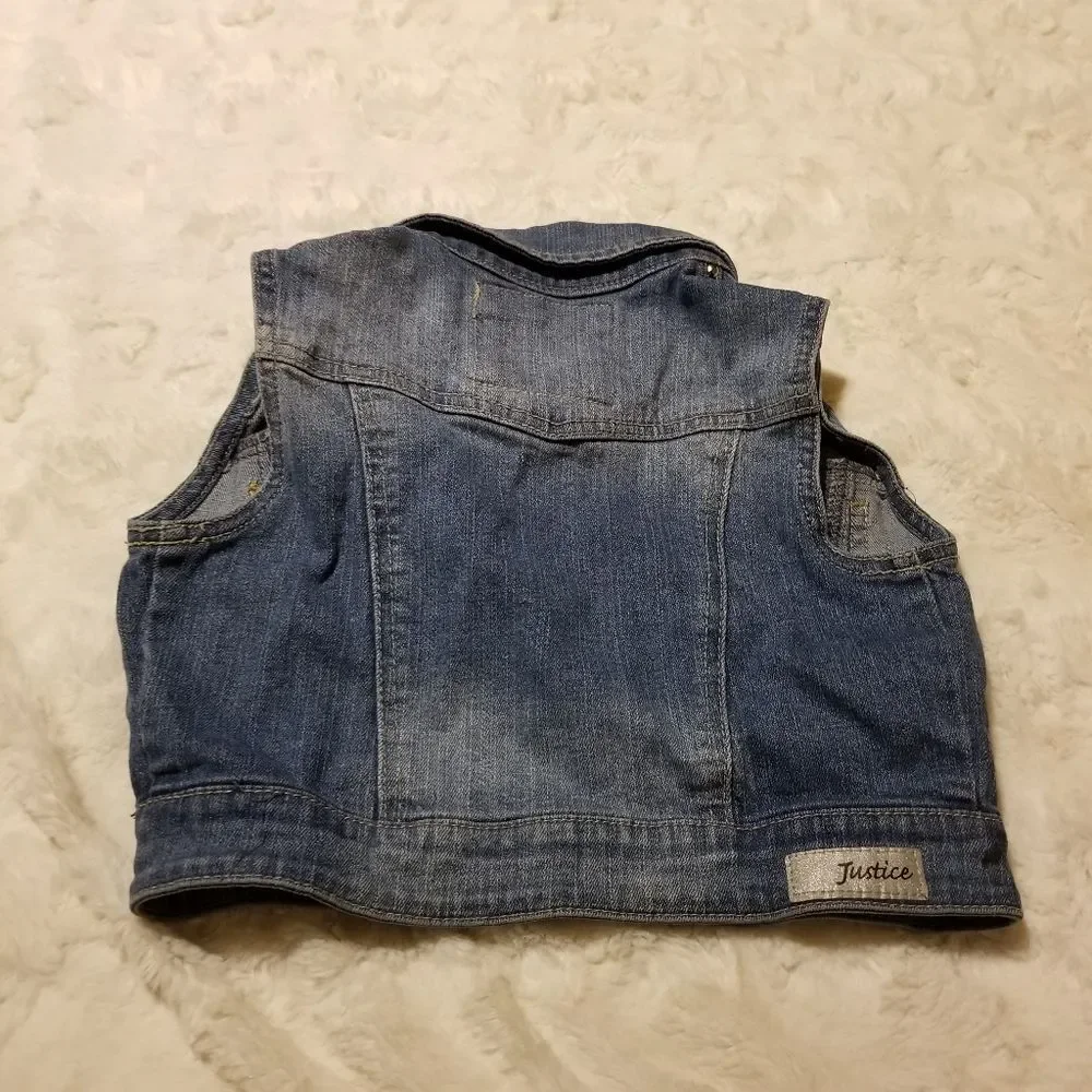Justice Studded Denim Jean Kids Girls Vest Sleeveless Rhinestones Size 6/7